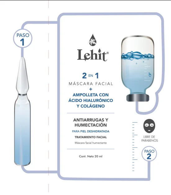 MASCARILLA FACIAL DE ACIDO HIALURONICO Y COLAGENO, CON AMPOLLA